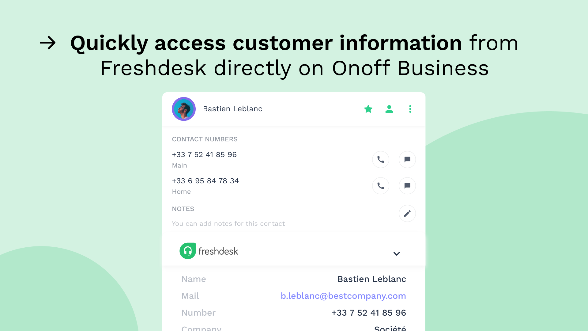 Freshdesk and Onoff Business integration - Quick access to customer information