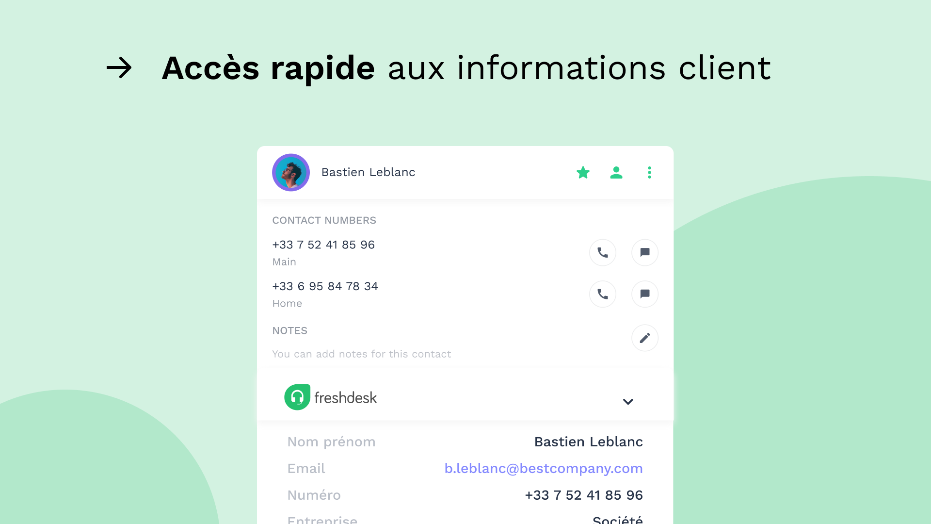 Integration Freshdesk et Onoff Business - Accès rapide aux infos client