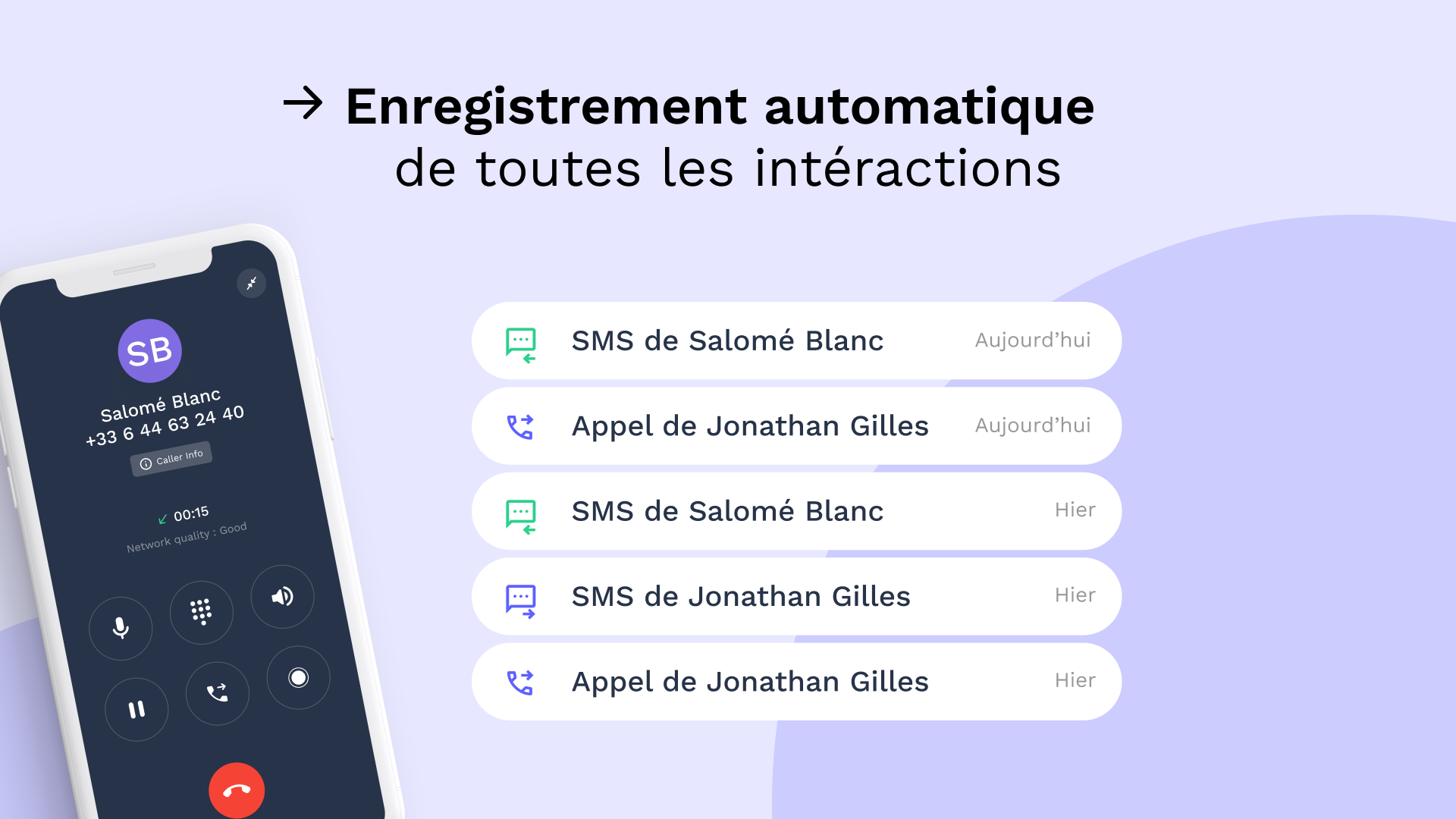 Integration Sellsy et Onoff Business - Enregistrez automatiquement toutes les interactions.