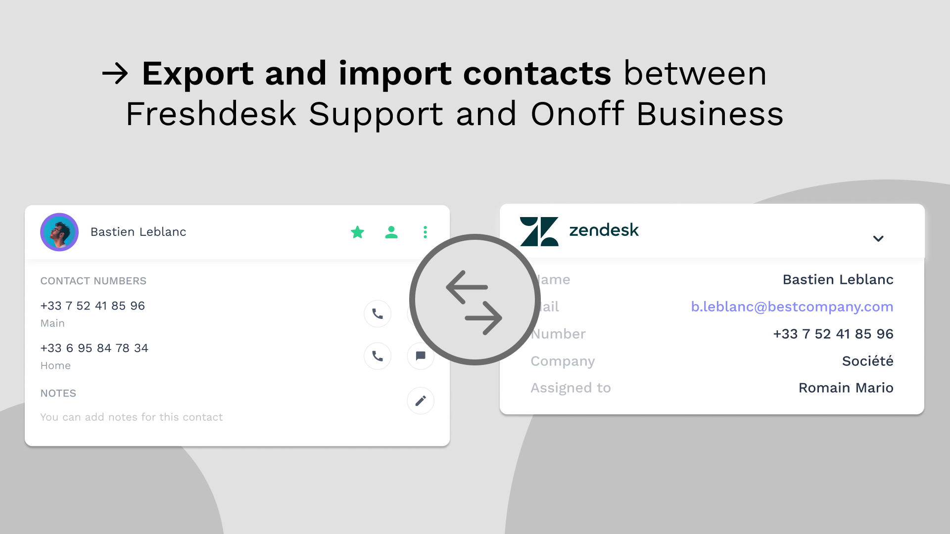  Zendesk Support Intégration with Onoff Business-Contact synchronization