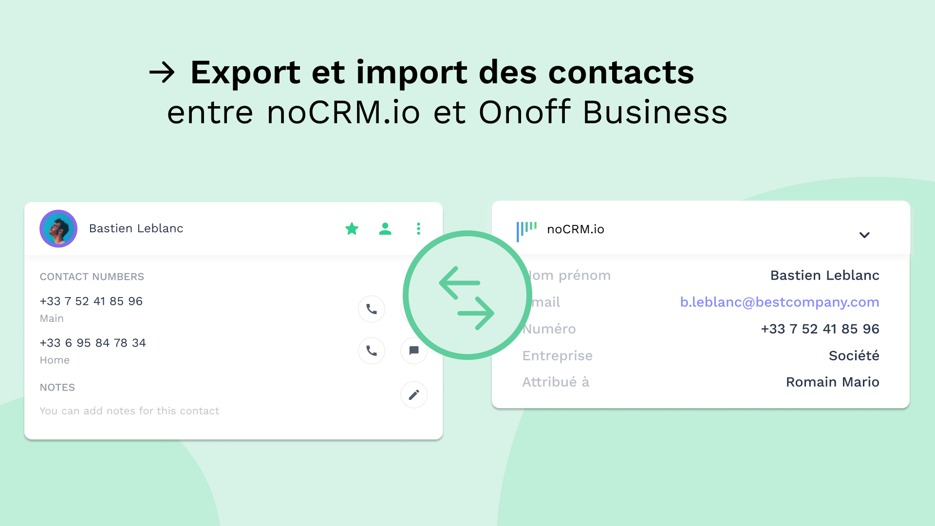 Integration noCRM.io avec Onoff Business - Export et import des contacts